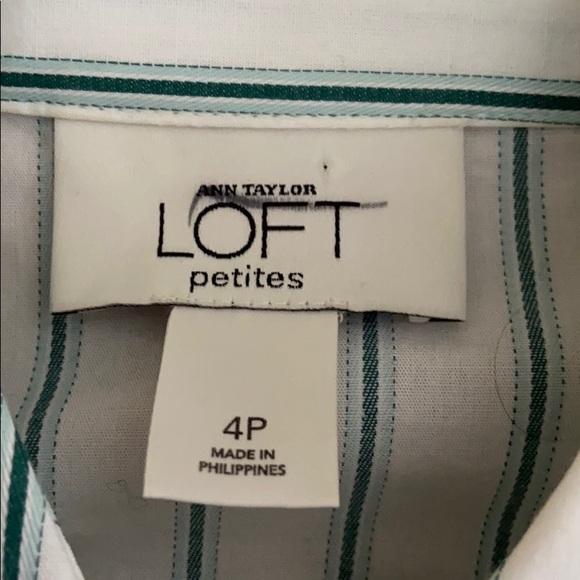 EUC Ann Taylor Loft Green Striped Dress Shirt - Picture 3 of 5